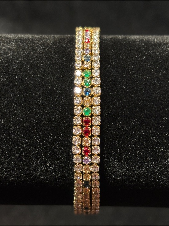 Jewelry - 6.5mm Yellow Gold Triple Tennis CZ Bracelet 7 1/2 in.